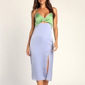 Lulu's Green and Light Blue Satin Dress